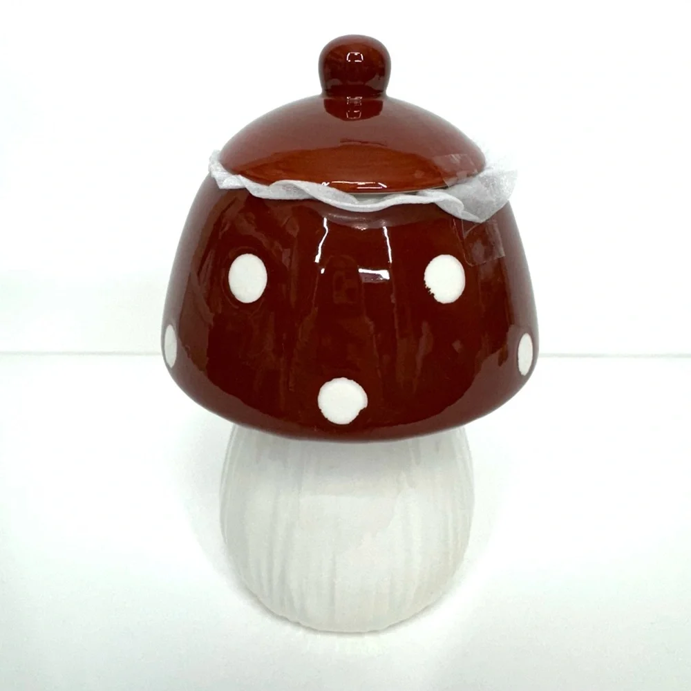 Ceramic Mushroom Canister Reddish Brown & Off White Food Safe New Nwt